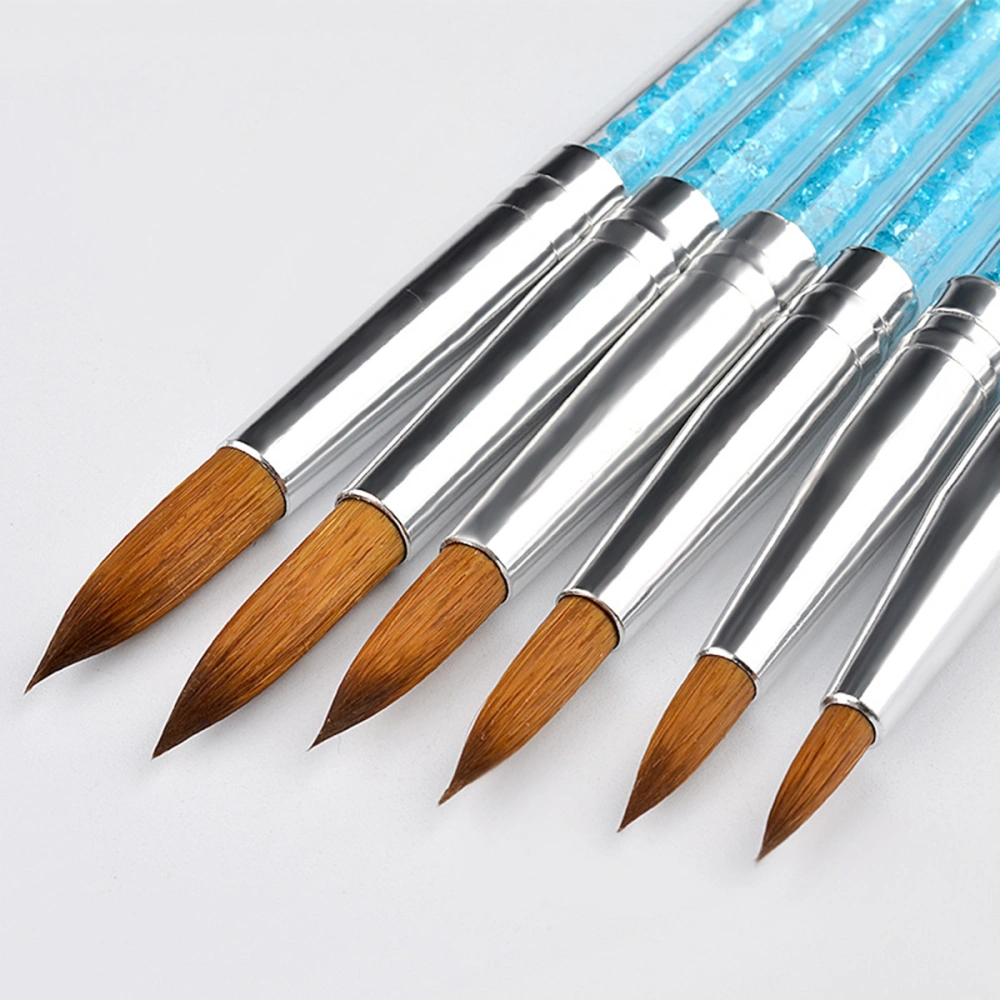 6pcs Nail Art Brushes Set Nail Painting Pens Blue Rhinestone Handle Drawing Liner Brush Manicure Tools