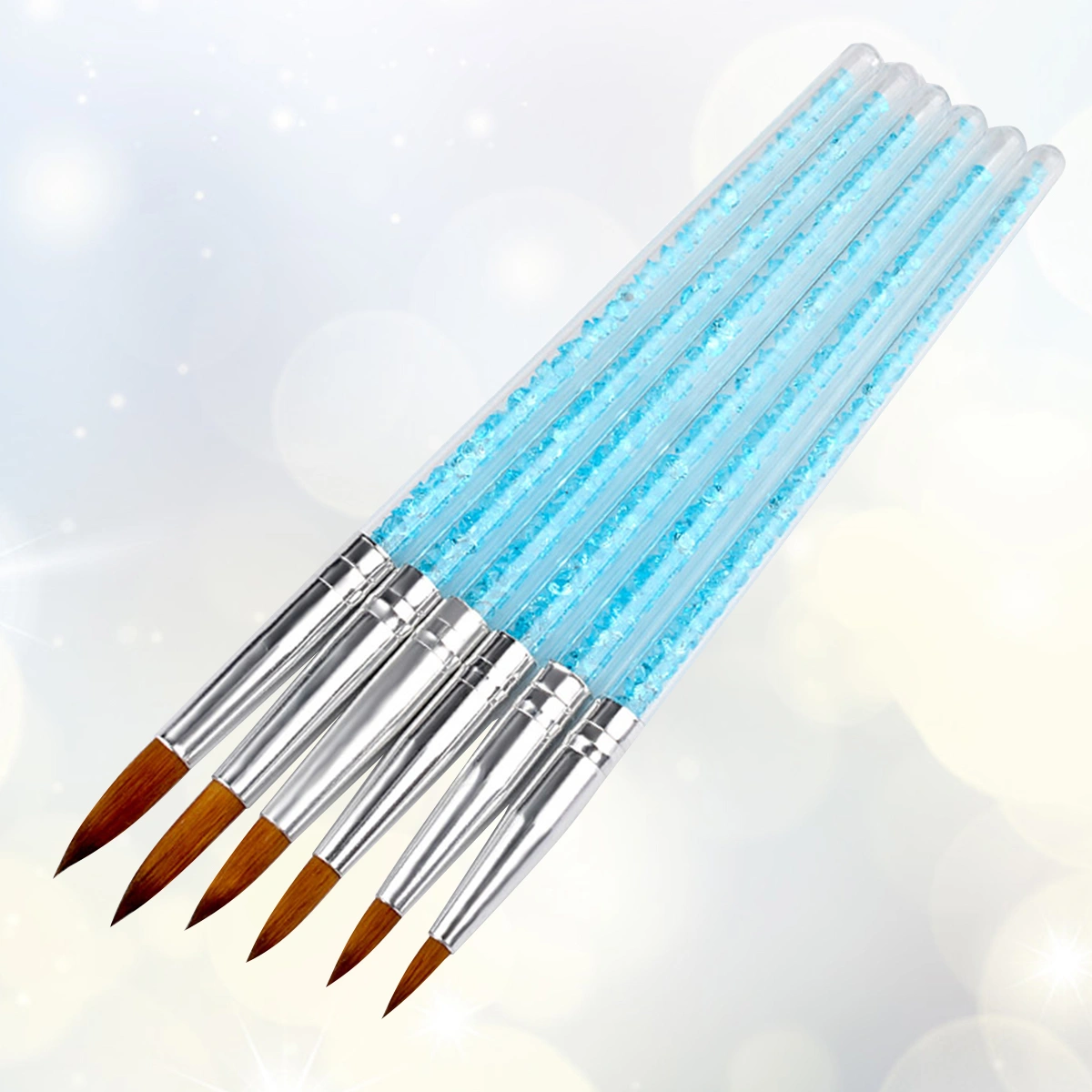 6pcs Nail Art Brushes Set Nail Painting Pens Blue Rhinestone Handle Drawing Liner Brush Manicure Tools
