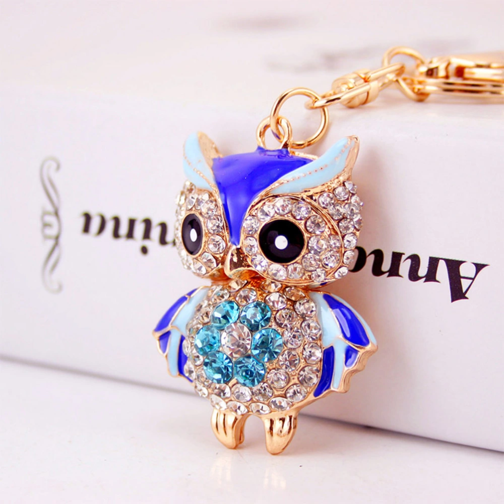 Rhinestone Owl Key Chain Key Ring Handbag Pendant Car Hanging Decoration Holiday Gift (Blue)