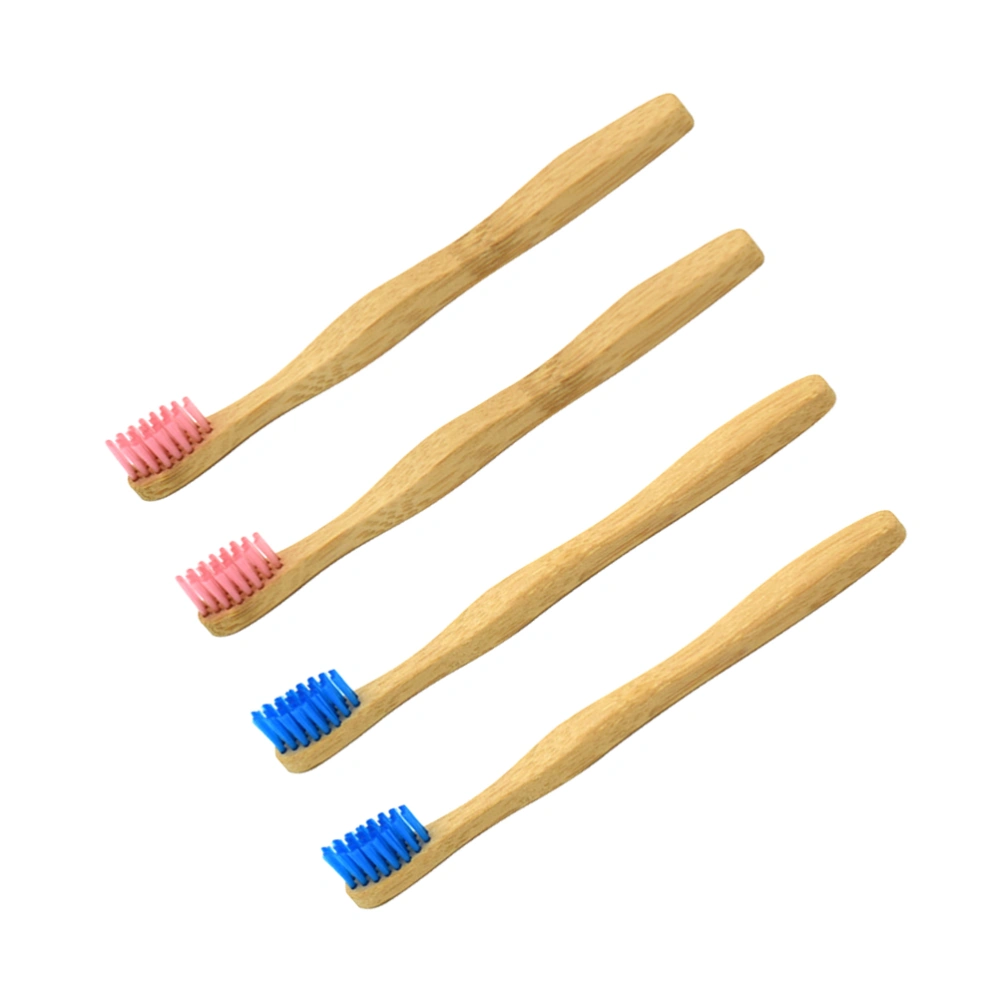 4pcs Children's Bamboo Toothbrush Eco-friendly Nylon Fiber Anti Bacterial Kids Toothbrush (Pink and Blue Each 2pcs)