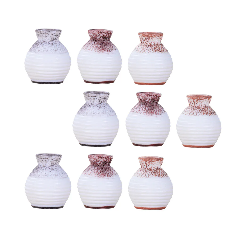 9pcs Mini Vase Adornments Simulation Vase Decorations Resin Vase Model Ornaments