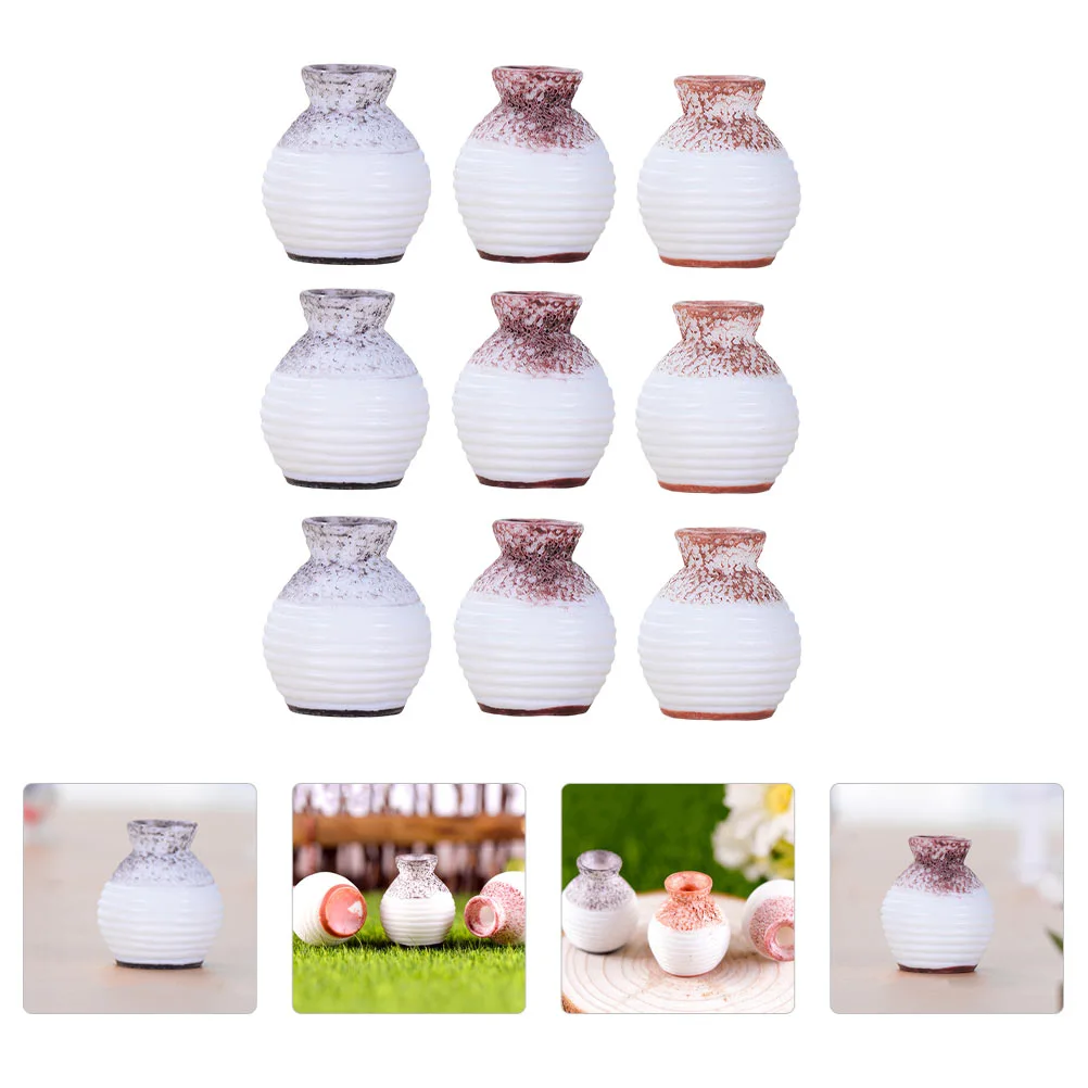 9pcs Mini Vase Adornments Simulation Vase Decorations Resin Vase Model Ornaments