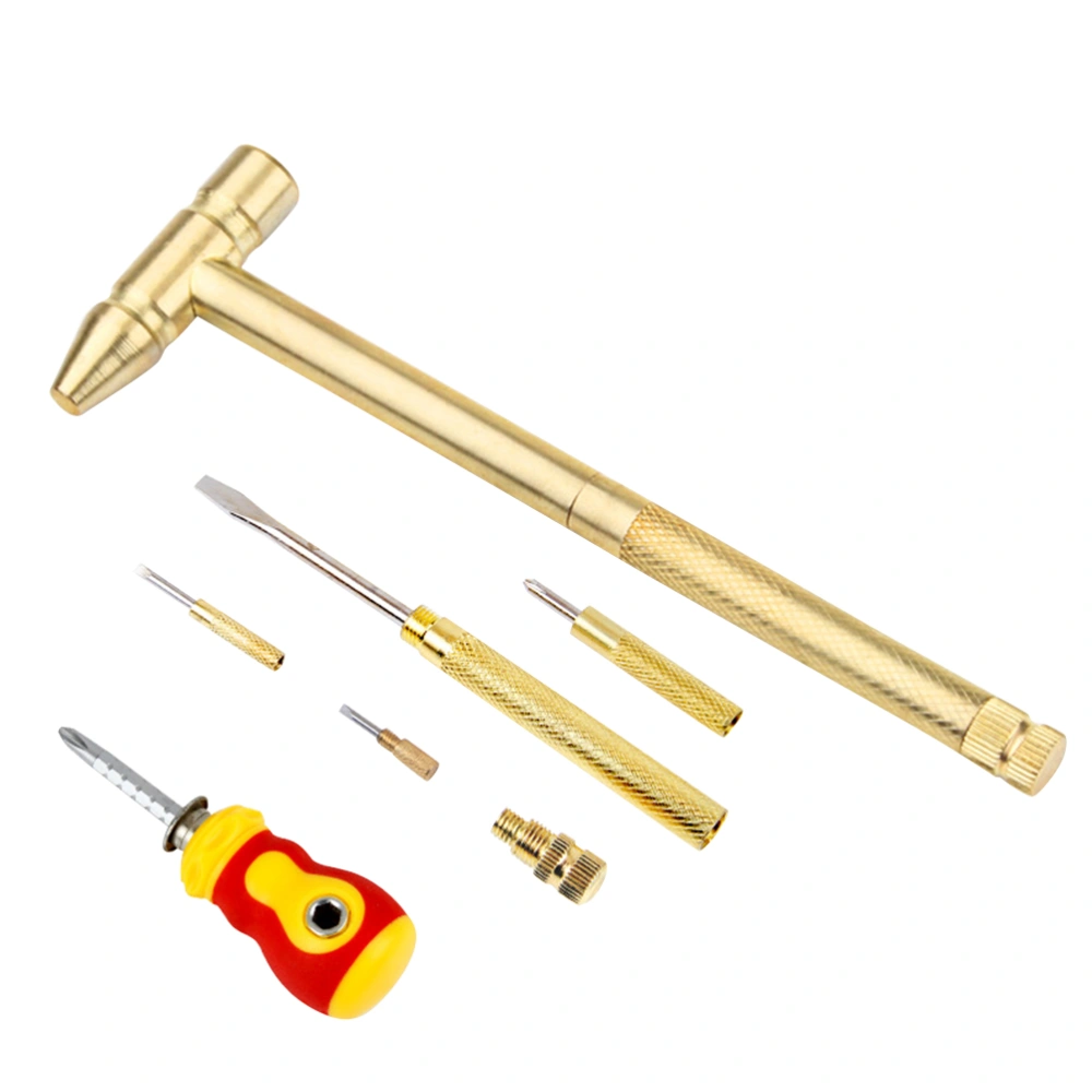 1Set Mini Copper Hammer with Versatile Screw Driver Home Mini Hammer Multifuctional Screw Drivers