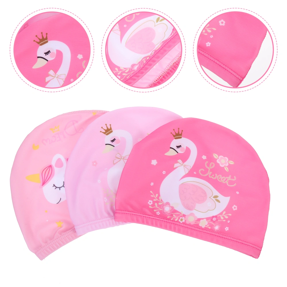 3Pcs Cartoon Swim Caps Decorative Swimming Hats Polyester Swimming Caps Children Accessory