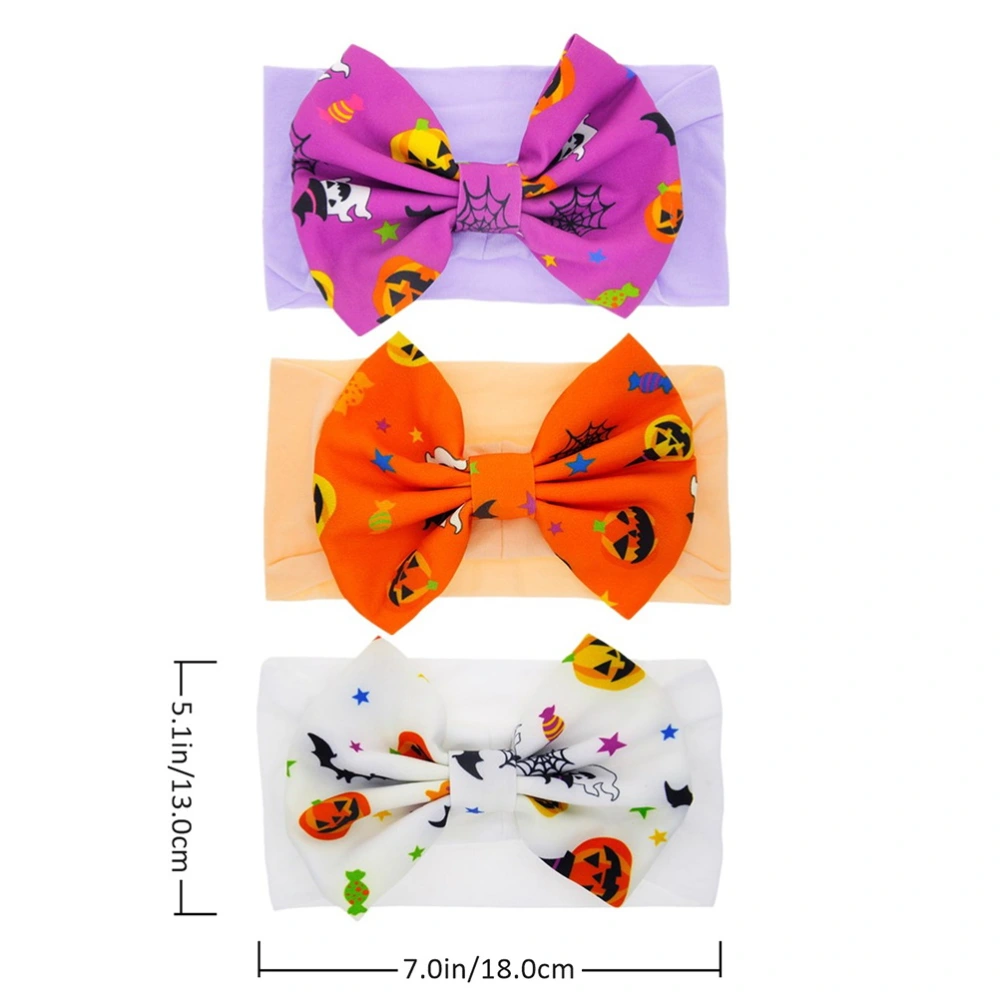 1 Set 3Pcs Halloween Bowknot Hair Band for Children (Purple + White + Orange)