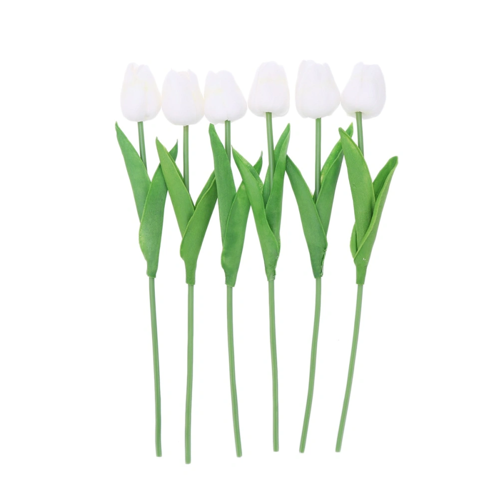 6pcs Artificial Flower Simulation PU Tulip Fake Flower for Indoor Home Garden Party Wedding Decoration (White)