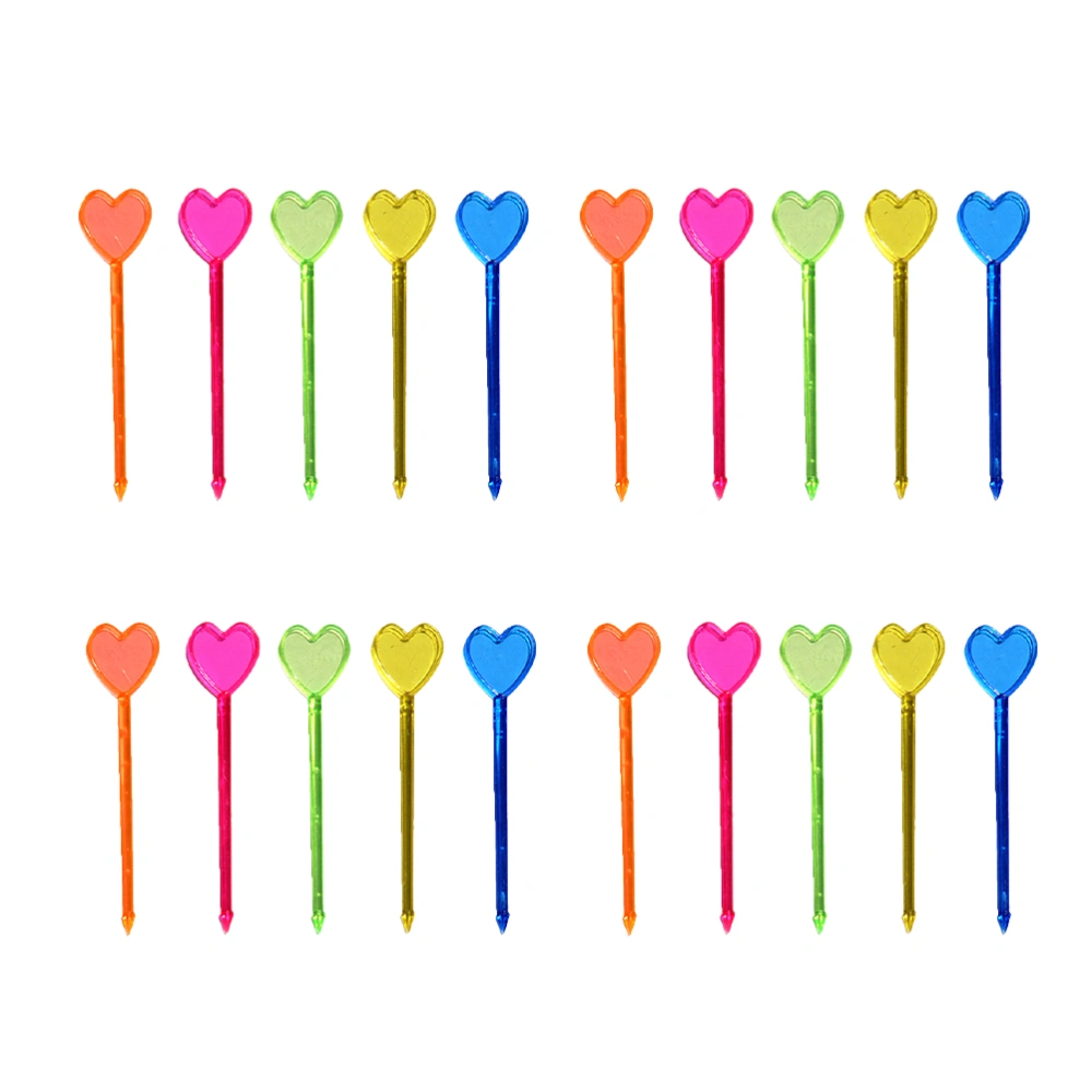 100PCS Disposable Fruit Forks Colorful Plastic Fruit Fork Creative Heart-shaped Fruit Picks Fruit Platter Decoration for Bar KTV Supplies Love Heart Style