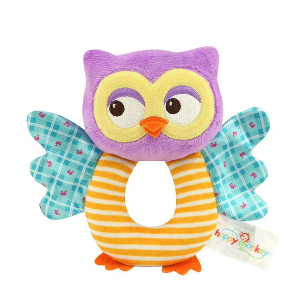 Baby Kids Animal Model O-Shape Wrist Hand Bell Rattle Plush Stuffed Early Education Toy (Owl)