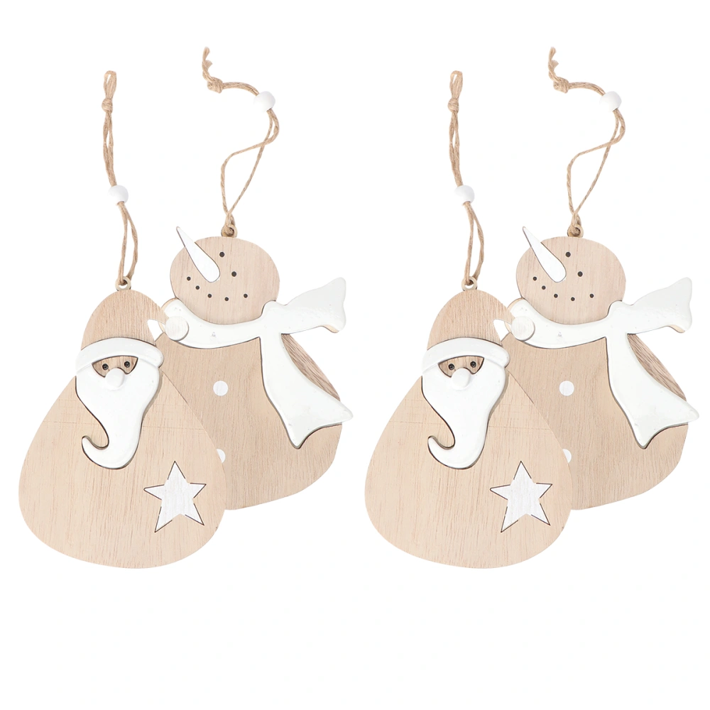 4 Pcs Christmas Tree Pendants Wooden Santa Claus Decor for Christmas (Khaki)