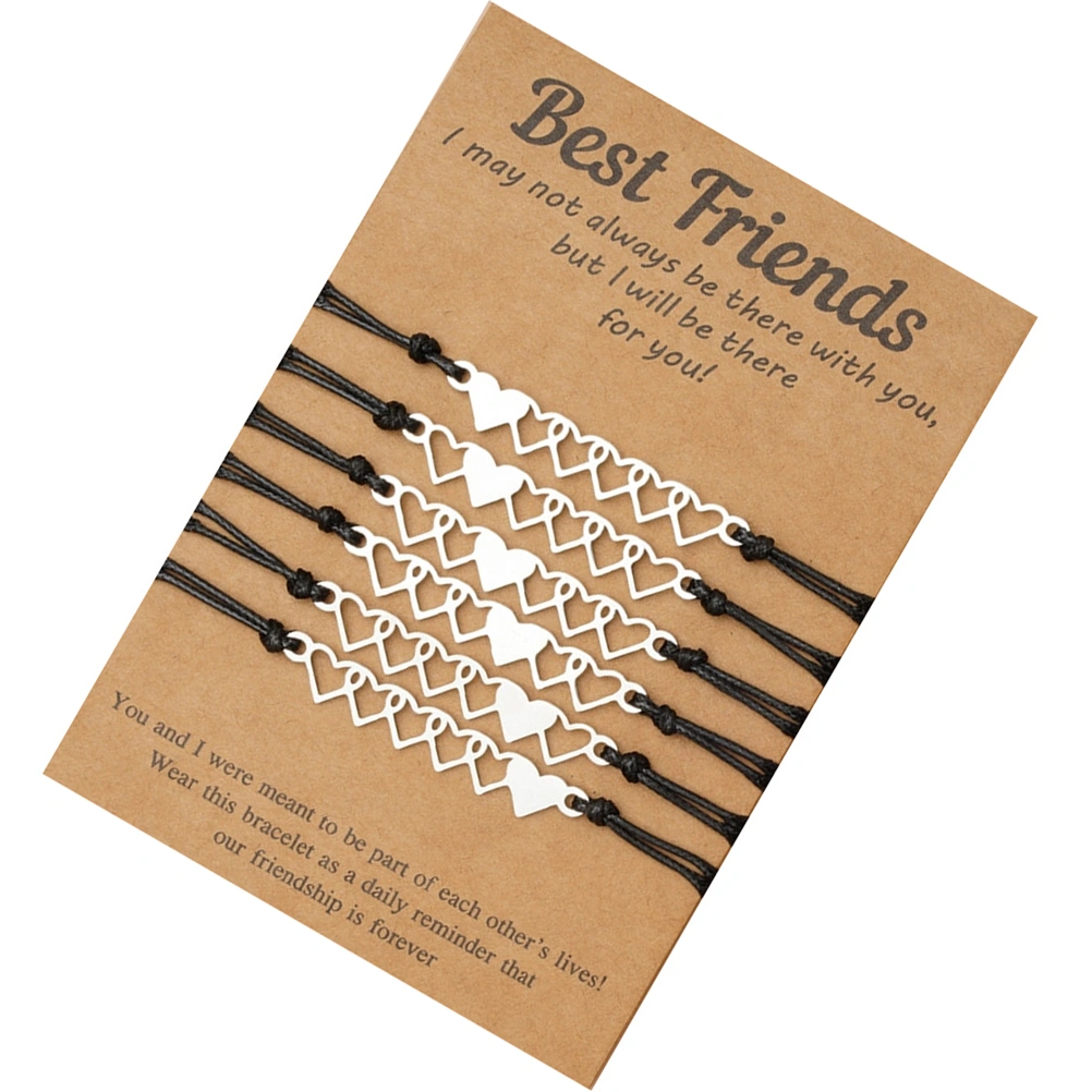 6Pcs Friendship Bracelets Adjustable Bracelet Wrist Rope Heart Charm Bracelet Jewelry
