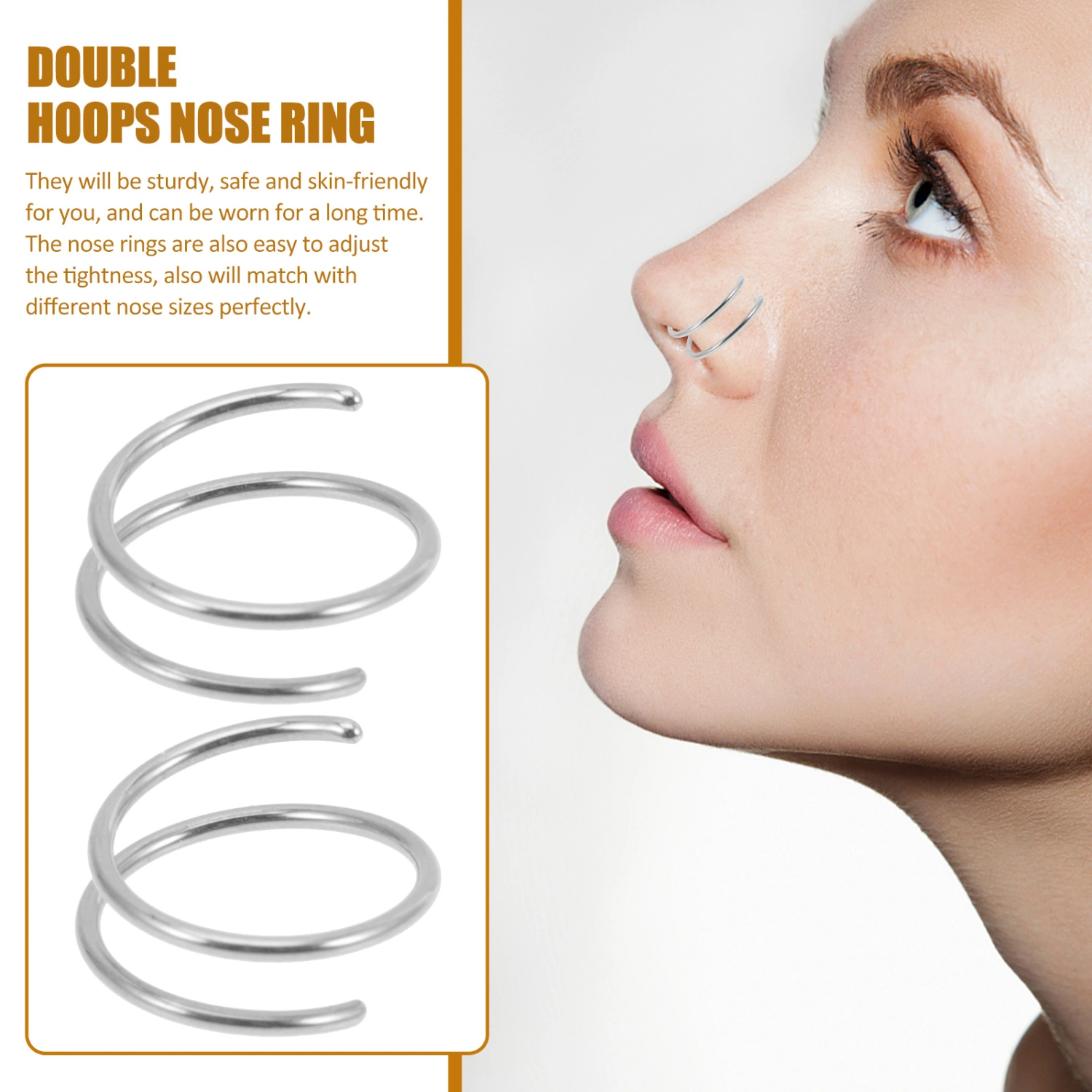2pcs Spiral Nose Rings Stainless Steel Nose Ring Hoops Nose Jewelry for Women