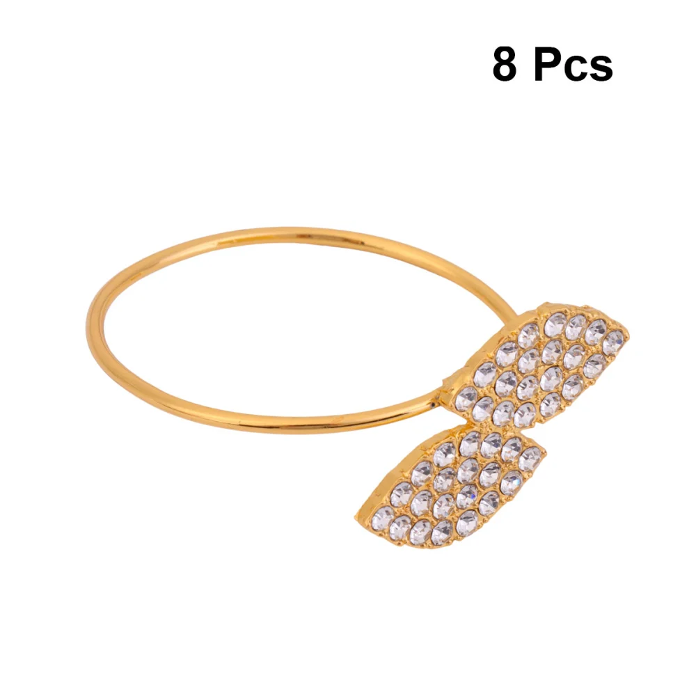 8pcs Golden Napkin Rings Sparkling Rhinestone Napkin Buckles Metal Napkin Holders Dinning Table Setting Decoration for Party Table