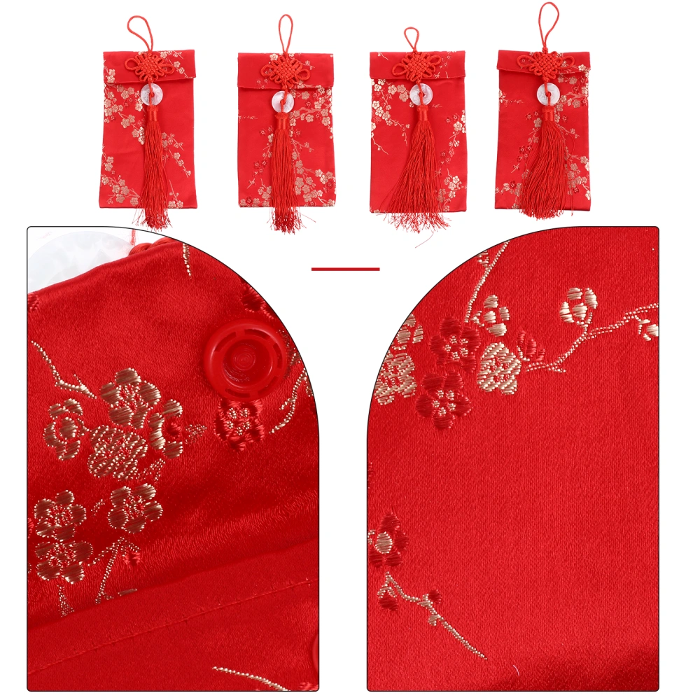 4 Pcs 1 Set Chinese Knot Change Bags Brocade Exquisite Red Envelopes (Red, S)