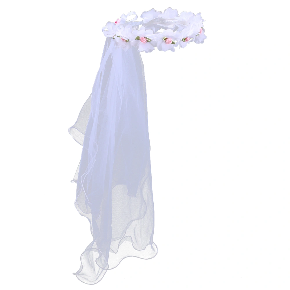 Double-deck Lace Girl Veils Two Layers Flower Wreath Wedding Hair Accessories for Children (White)