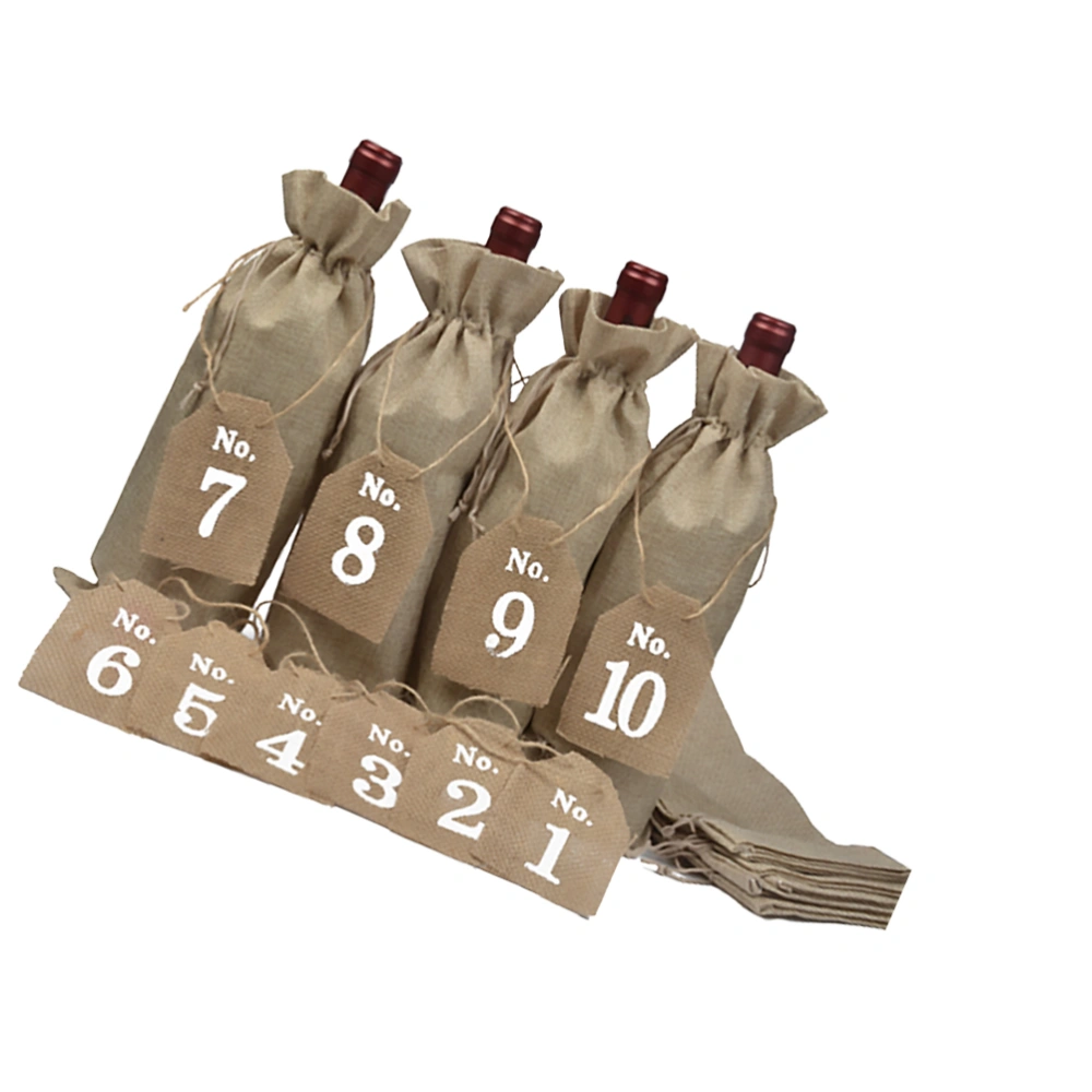 20pcs Champagne Wine Bag Wine Bottle Drawstring Bag Wine Bottle Cover Wine Bottle Storage Bag with Numeral Tag (10pcs Wine Bag and 10pcs Hanging Tag)