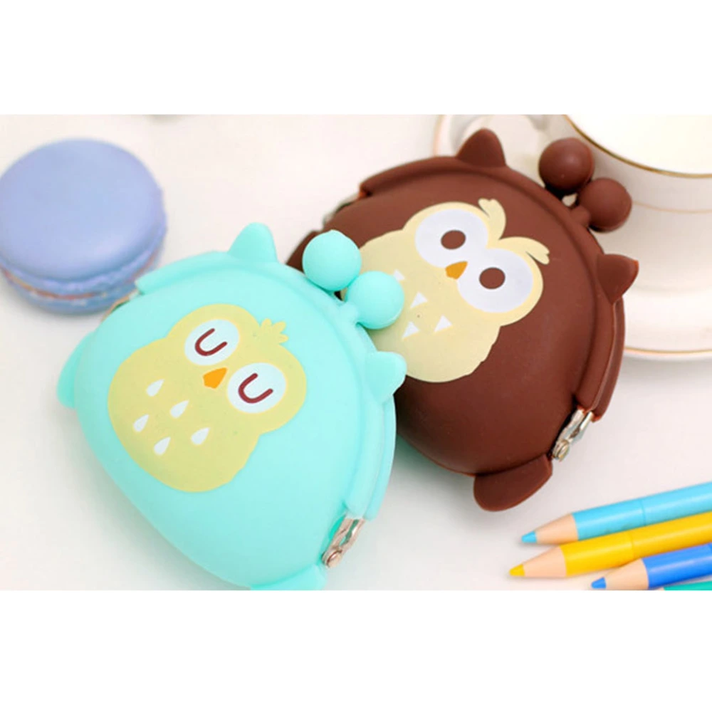 Kawaii Cartoon Animal Silicone Jelly Coin Purse Mini Wallet - Blue (Owl)