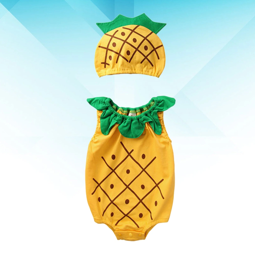 Cotton Sleeveless Fruit Onesies Pineapple Jumpsuits with Hat for Infant Baby Toddler (090cm)