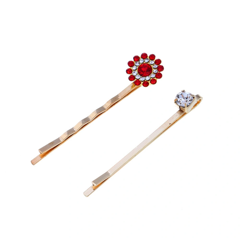 3pcs Pearl Rhinestone Inlay Hair Clips Elegance Hairpins Jewelry Accessories for Girl Woman (Red)