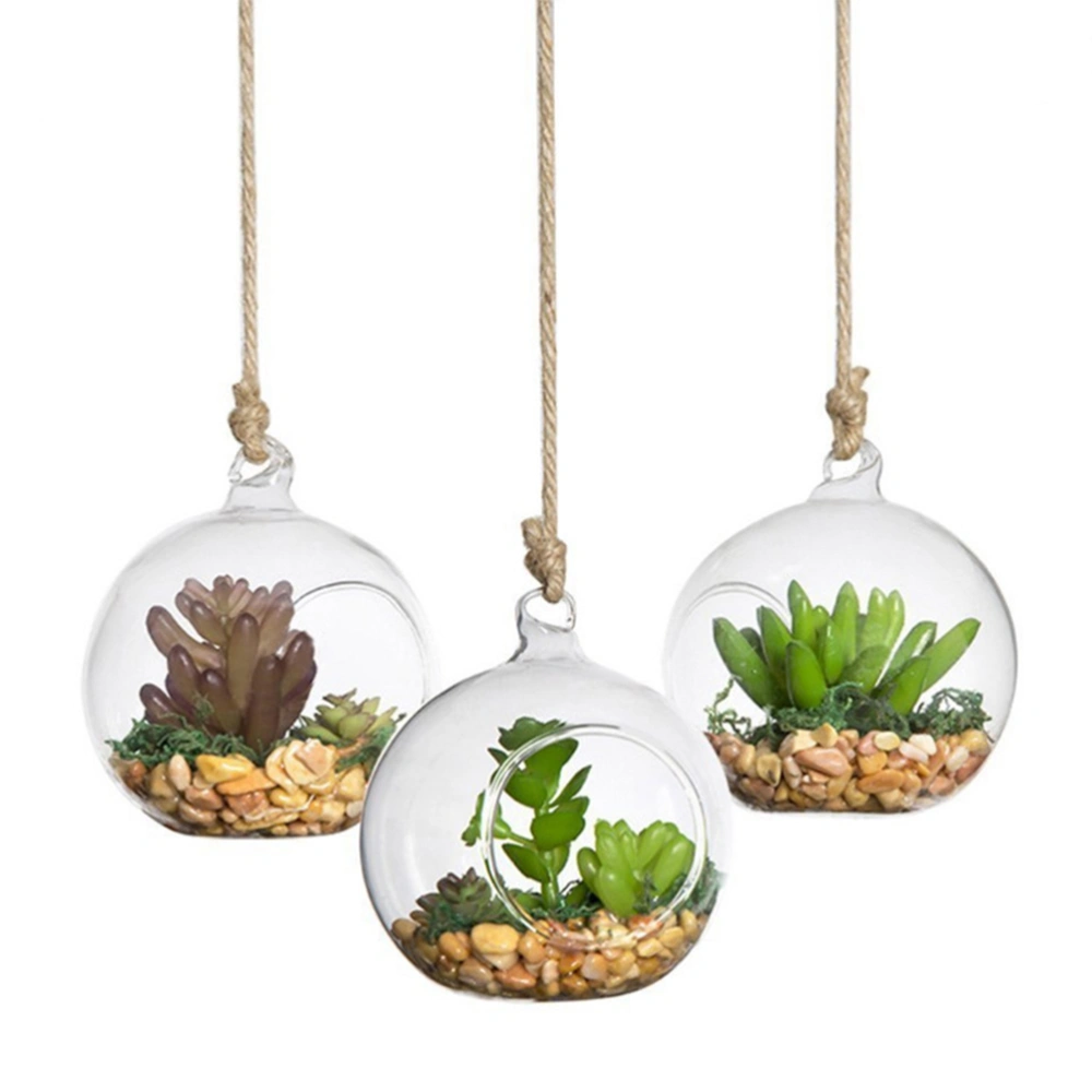 4PCS Transparent Hanging Glass Vase Ball Shape Flower Plants Terrarium Vase Flat Base Container Landscape DIY Wedding Home Decoration - 120mm