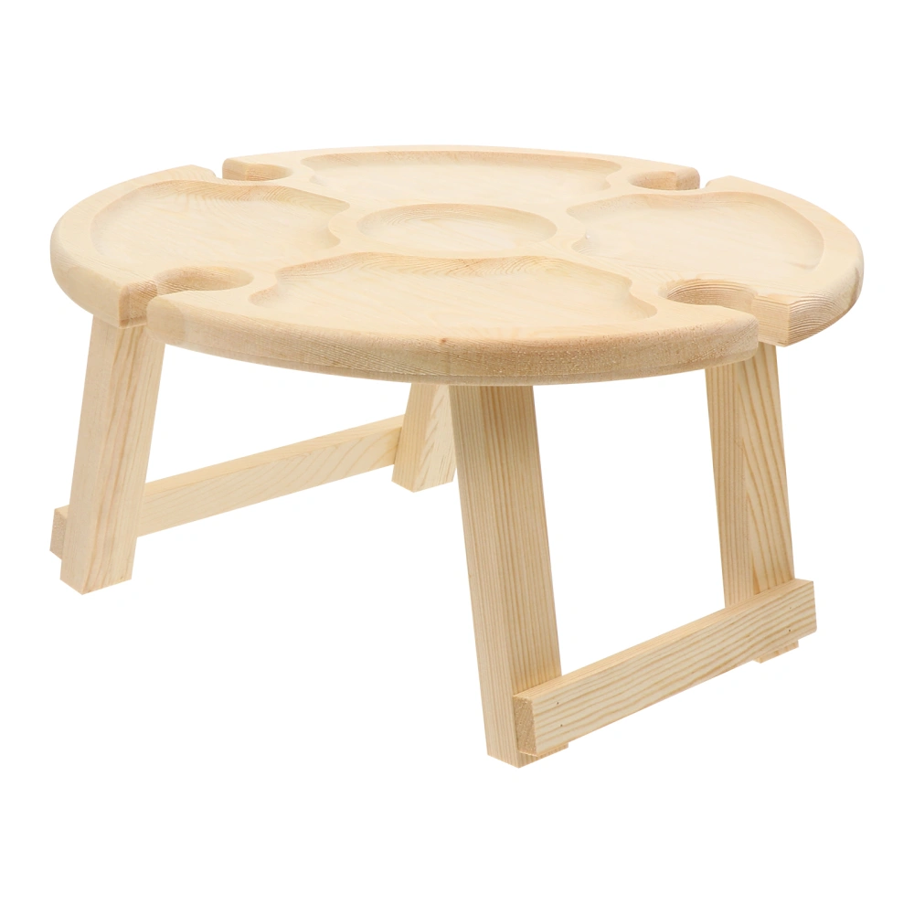 1Pc Portable Round Table Wood Snacks Storage Table Food Serving Desk (Khaki)