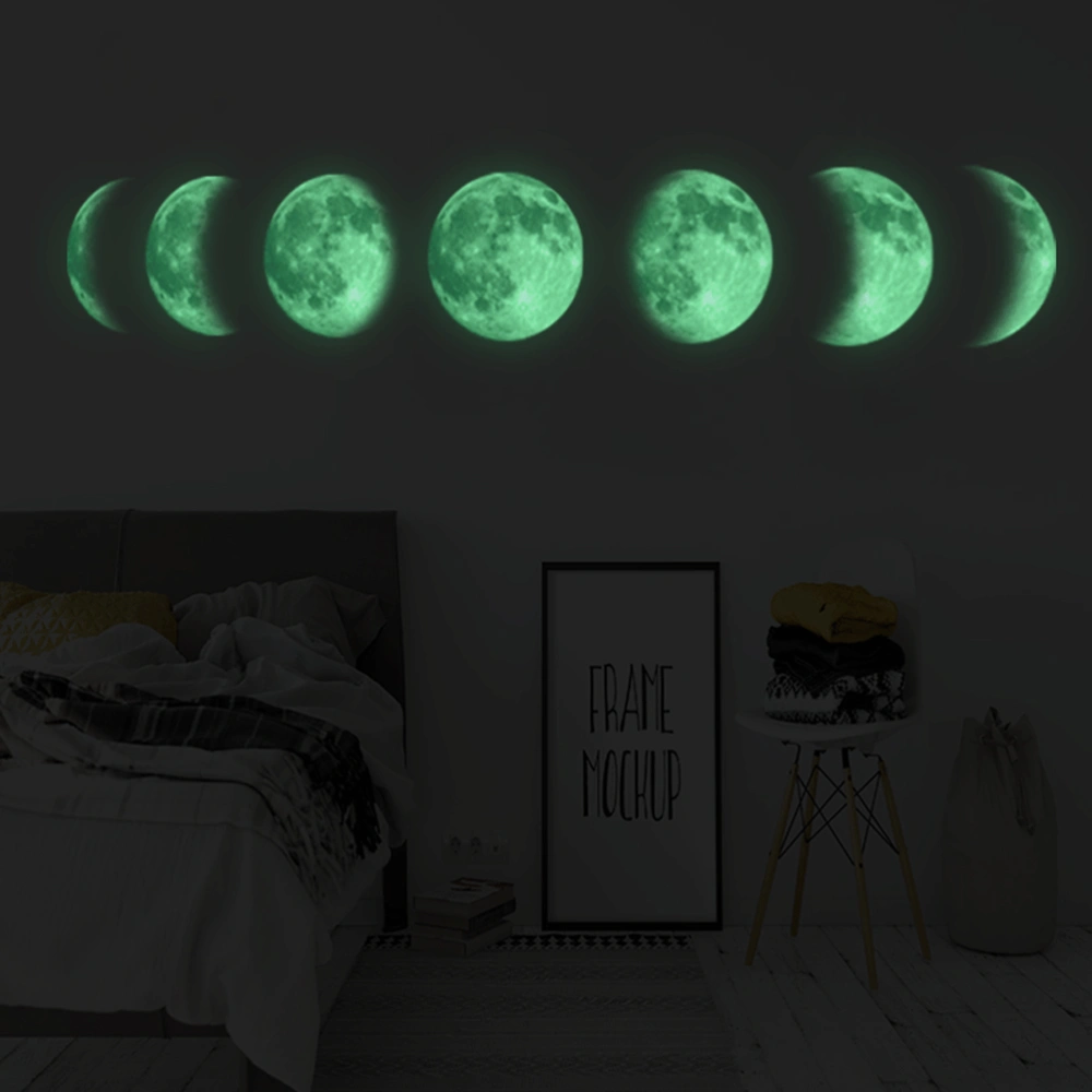 1 Set of Wall Sticker Fluorescent Moon Phase Diagram Wall Decal for Bedroom Living Room