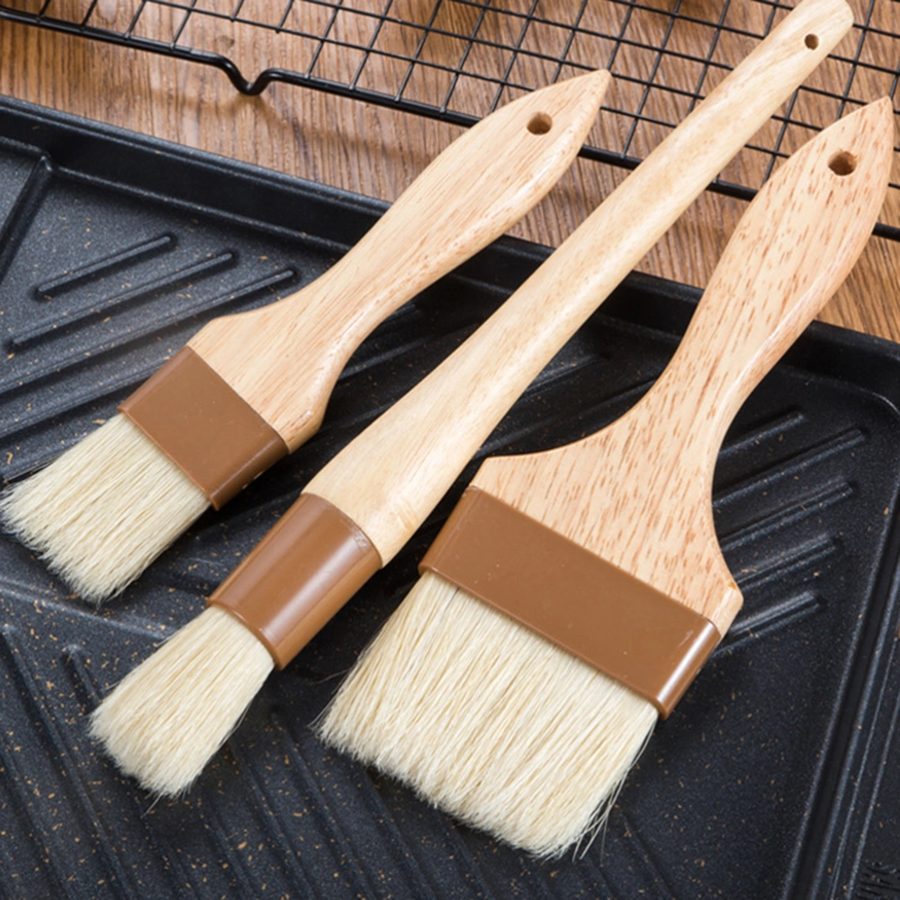 4pcs Wood Handle Barbecue Brushes Wool Bristles Brush Basting Oil Brush Kitchen Baking Utensil (Small+Medium)