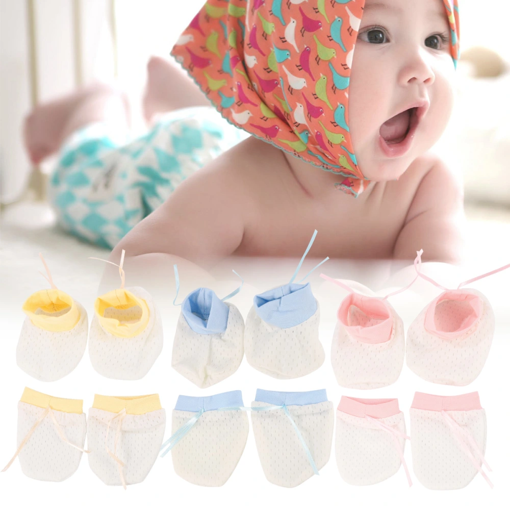 3 Sets Anti-scratch Ice Silk Mesh Gloves Breathable Hands Protectors for Infants Newborn Babies (Glove+Foot Strap)