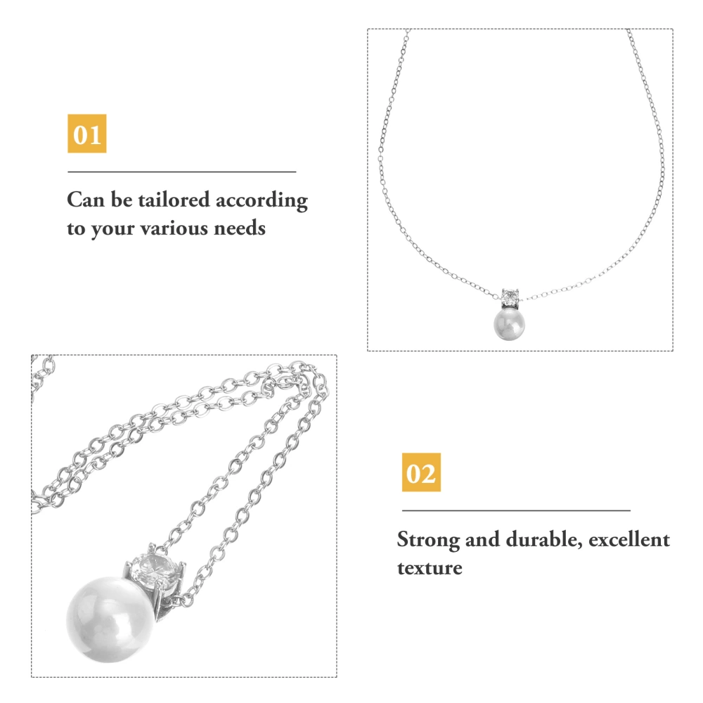 3Pcs Fashion Ear Studs and Necklace Set With Zircon and Pearl Embellishment