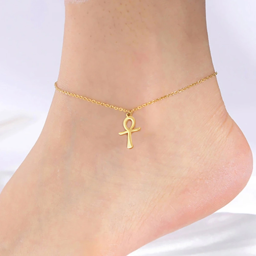 Cross Anklet Stainless Steel Egyptian Pendant