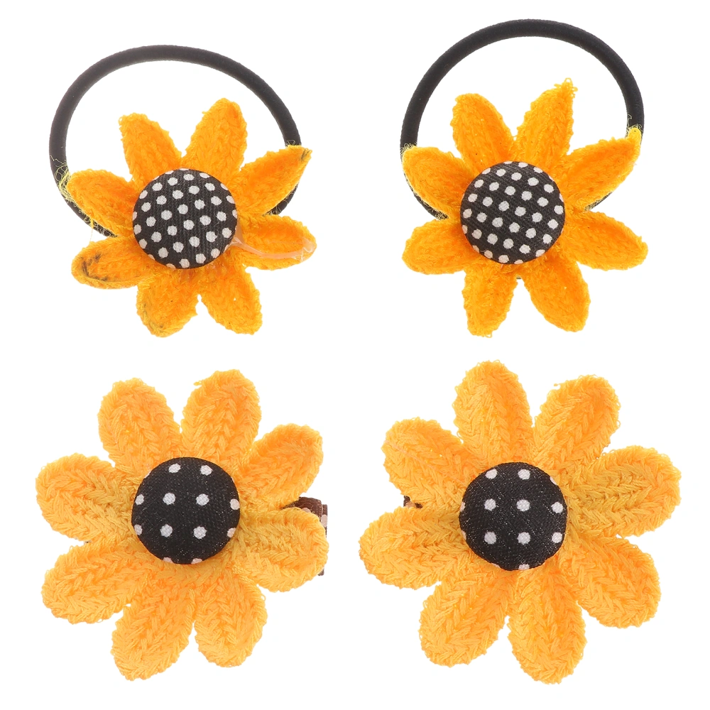 4pcs Simulation Sunflower Hair Ties Side Clips Cloth Flower Hair Clips Hair Bands for Kids Hair Ties and Hair Clips for Each 2pcs