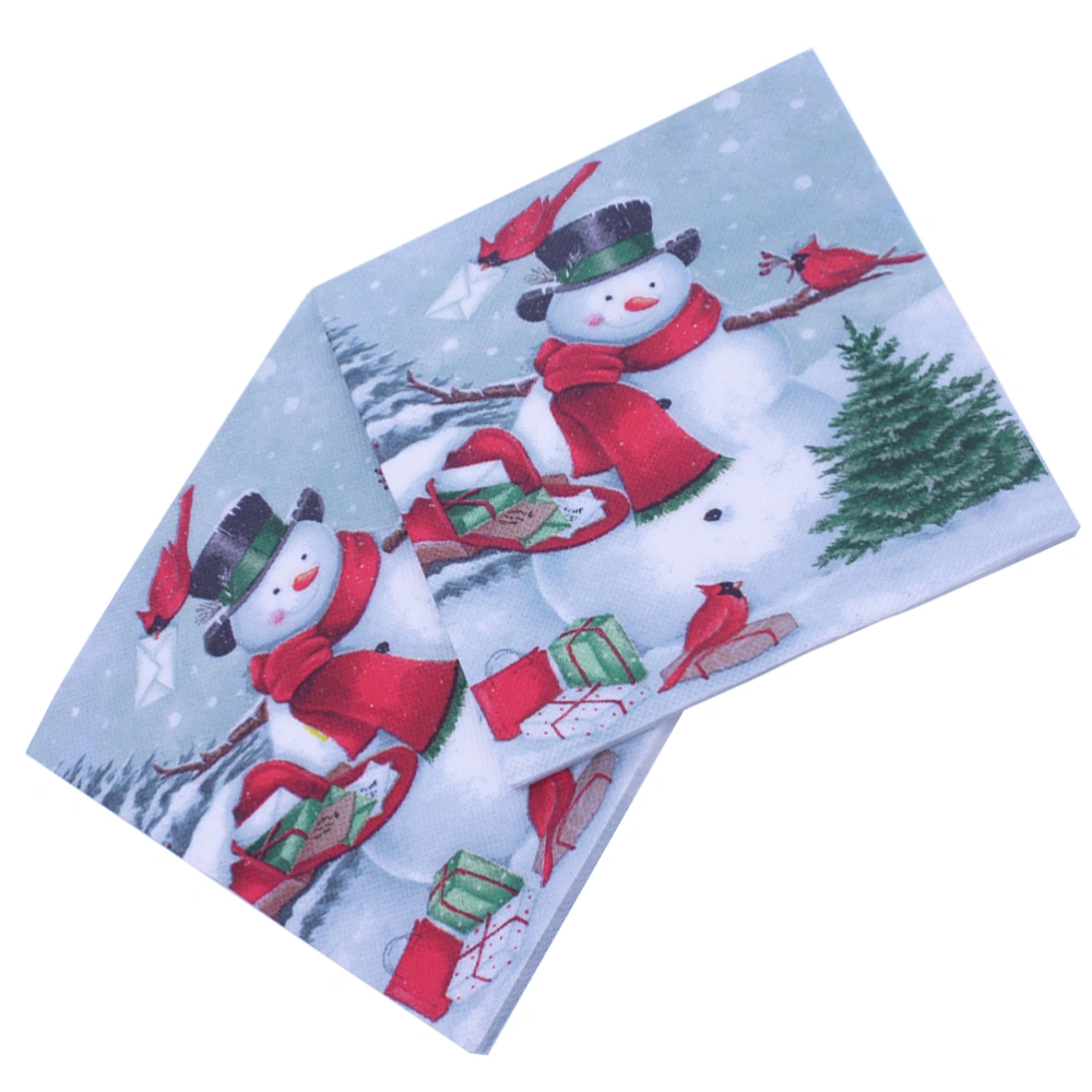 100Pcs Christmas Printing Napkins Cartoon Party Tissues Festival Serviettes