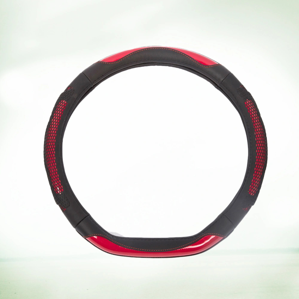 Leather Steering Wheel Cover Winter Steering Wheel Cover Car Steering Wheel Cover (Black and Red)