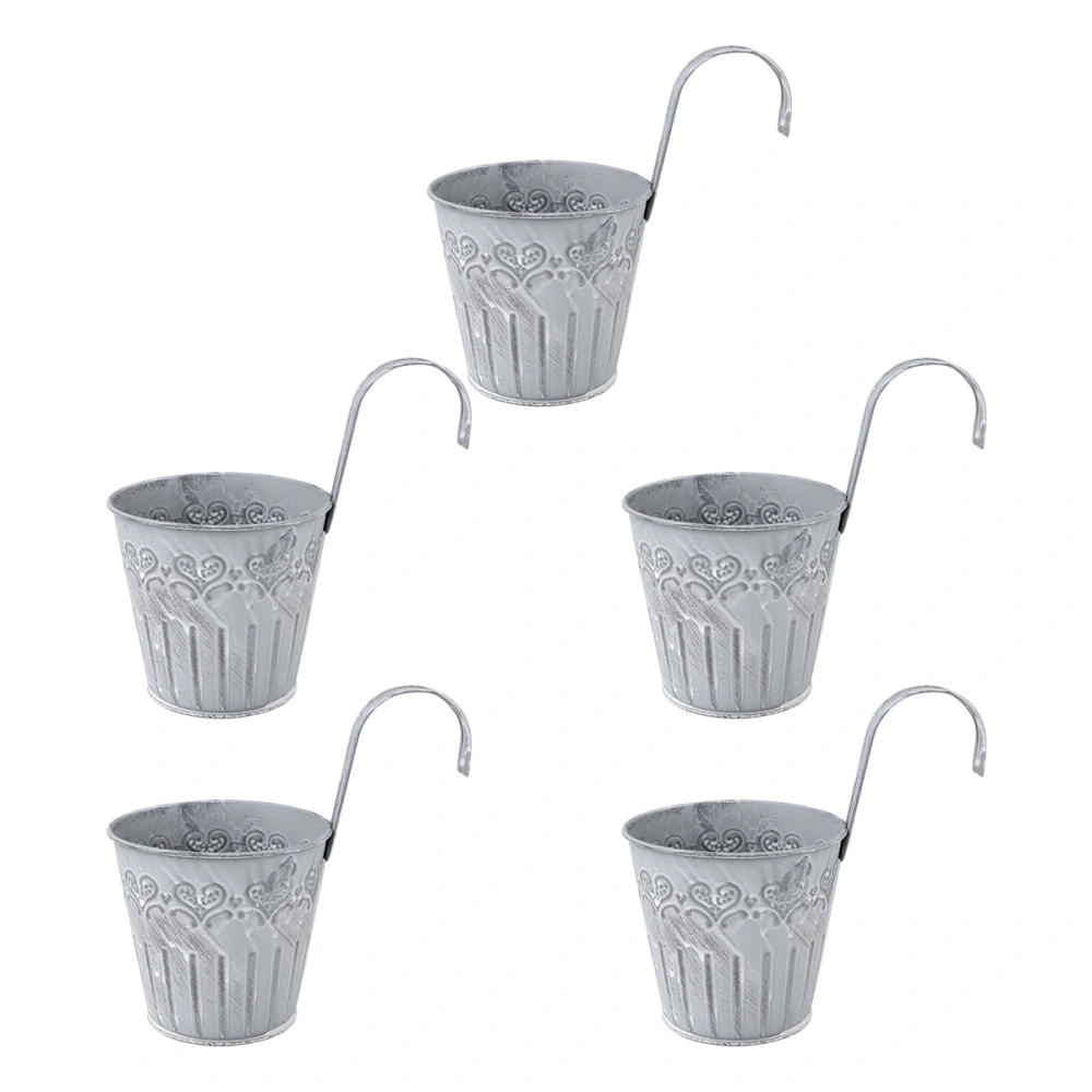 Yardwe 5pcs Craft Old Iron Flower Bucket with Hooks Vintage Decorative Artificial Plants Succulents Bucket Printing Potted Flower Holder