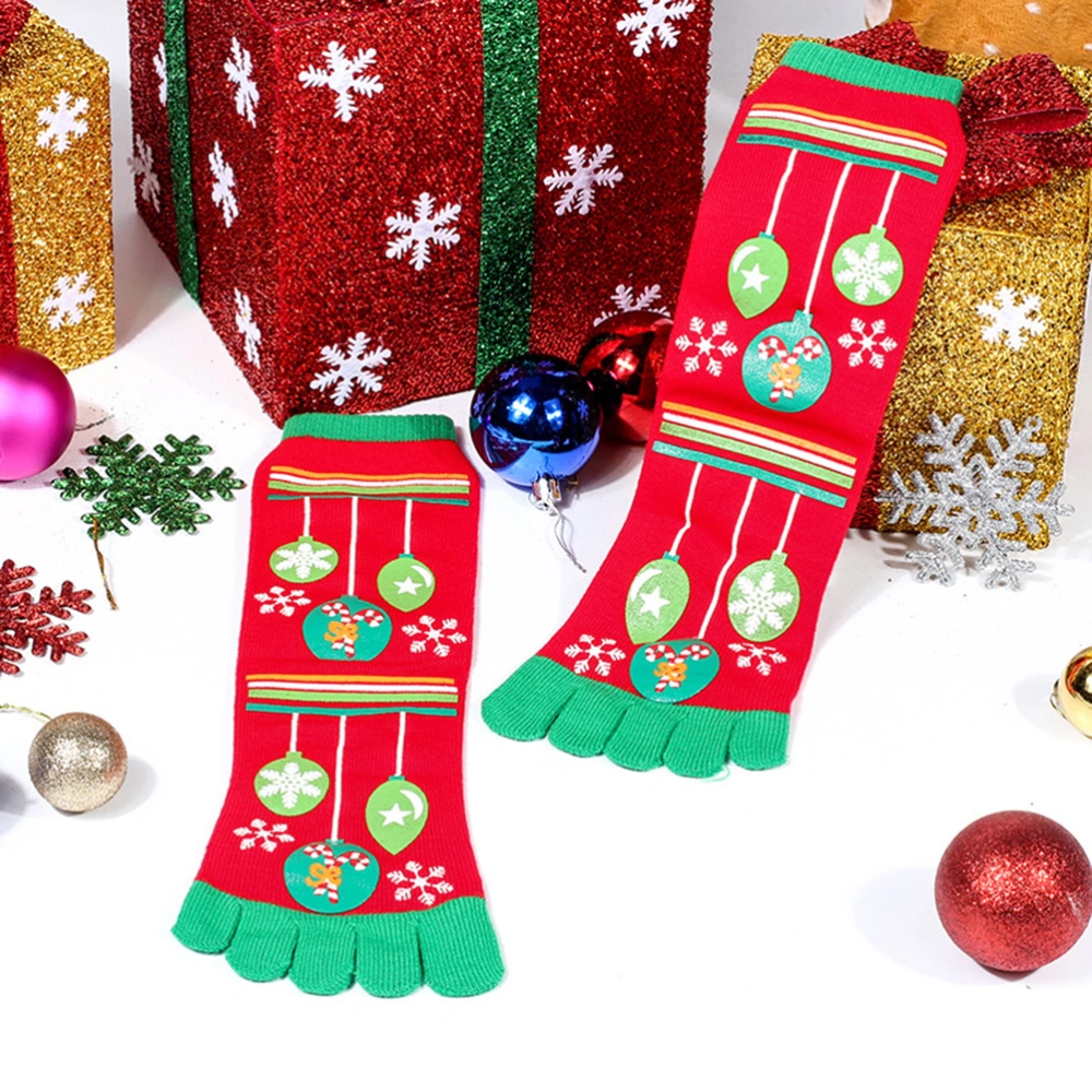 6 Pairs Christmas Printing 5 Finger Stocking Colorful Cotton Toe Socks Breathable Tube Toe Socks for Women Girls (Mixed Style)