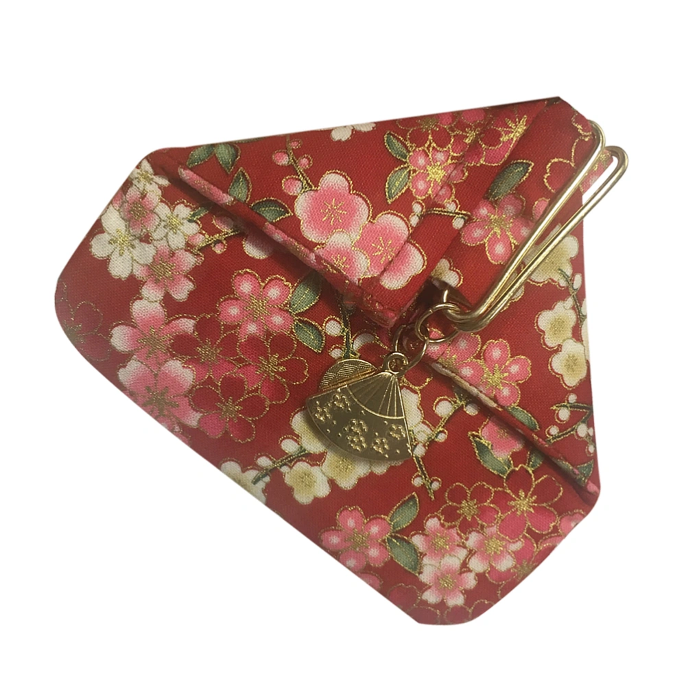 Japanese-style Mini Coin Purse Small Portable Triangle Bag Wallet Pocket Buckle Design Sundries Storage Organizer (Red Small Flower)