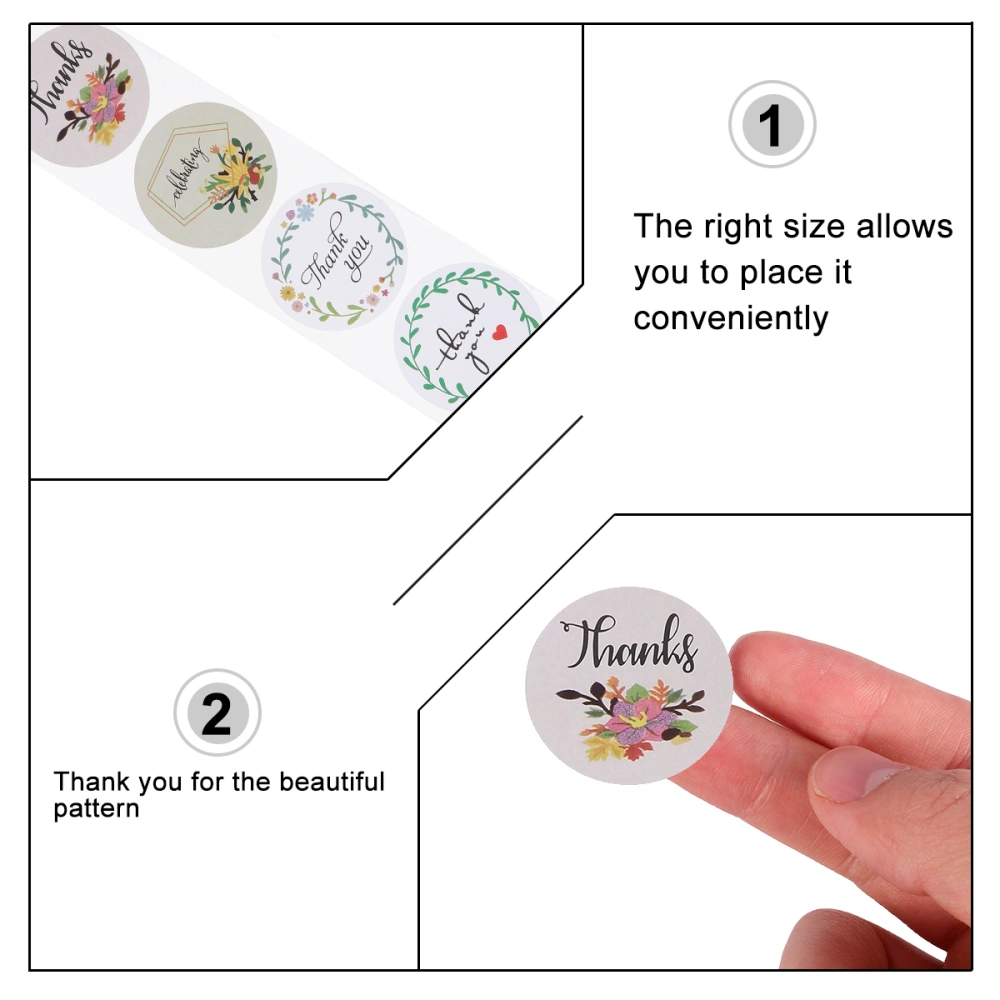 500Pcs/Roll Floral Pattern Thank You Sticker Sealing Labels Handmade Stickers