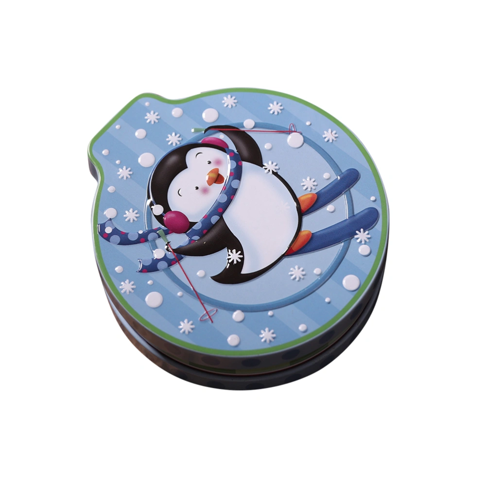 Christmas Round Bump Tinplate Candy Box Biscuit Can Ski Penguin Patterned Wedding Gift Box Exquisite Candy Jar Tea Leaf Container for Christmas Xmas Party