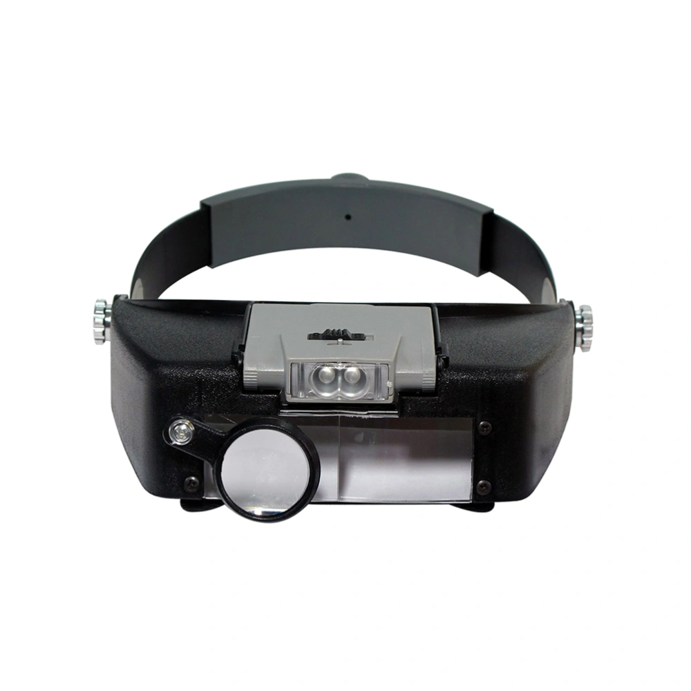 Wearable Magnifying Glasses Head Visor Style Magnifier with LED Work Light without Battery (Black)