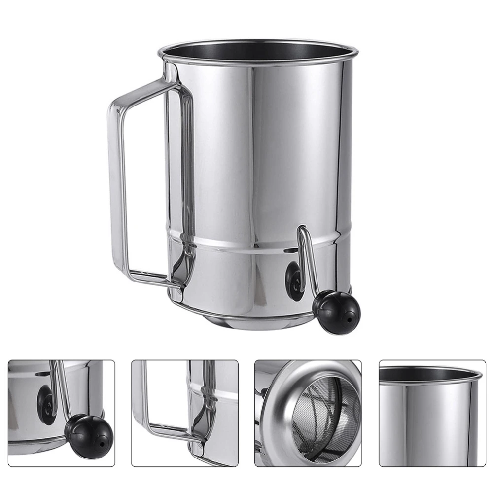 Stainless Steel Rotary Hand Crank Flour Sifter Kitchen Baking Sieve Cup