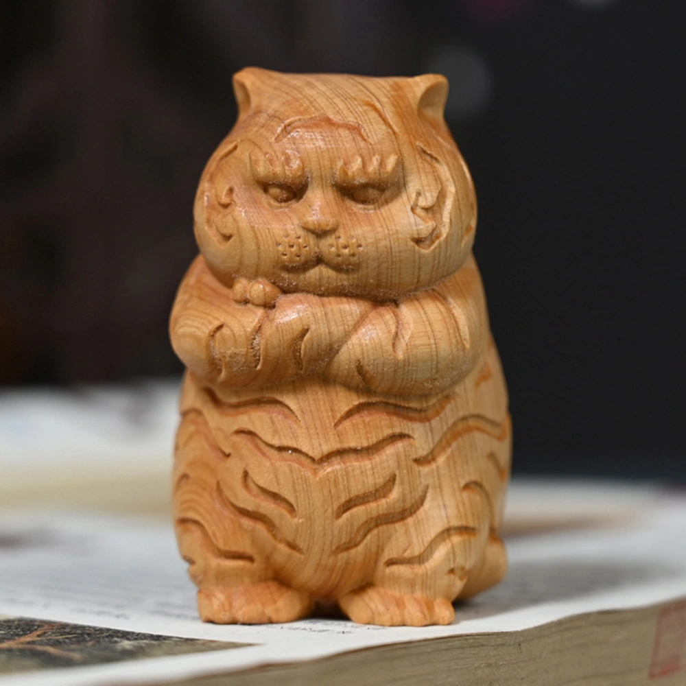 Lovely Desktop Wooden Craft Tiger Ornament Tea Pet Decoration Ornament