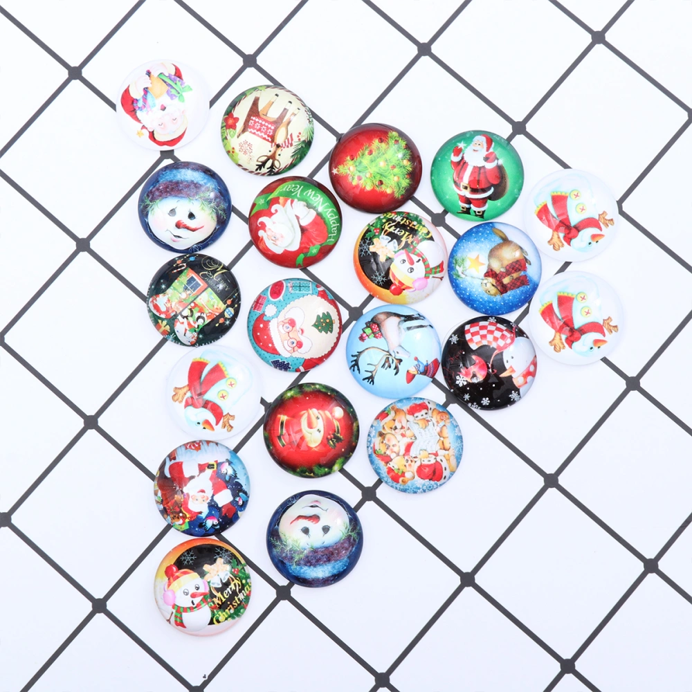 20pcs Christmas Pattern Tiles Glass Round Time Sticker DIY Jewelry Accessories Glass Supplies for Crafts Jewelry Making (T4012 25mm)