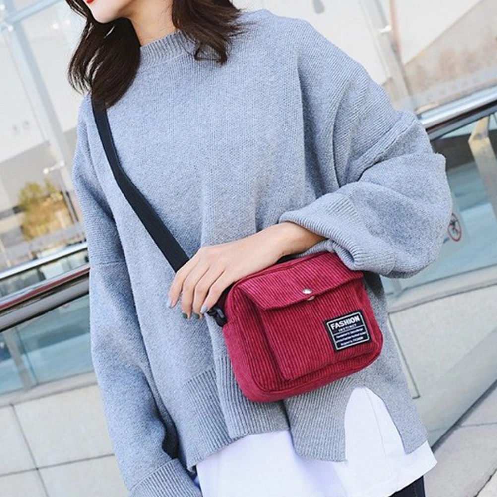 Fashion Stripe Corduroy Crossbody Bag Stylish Simple Shoulder Bag Crossbody Bag (Red)