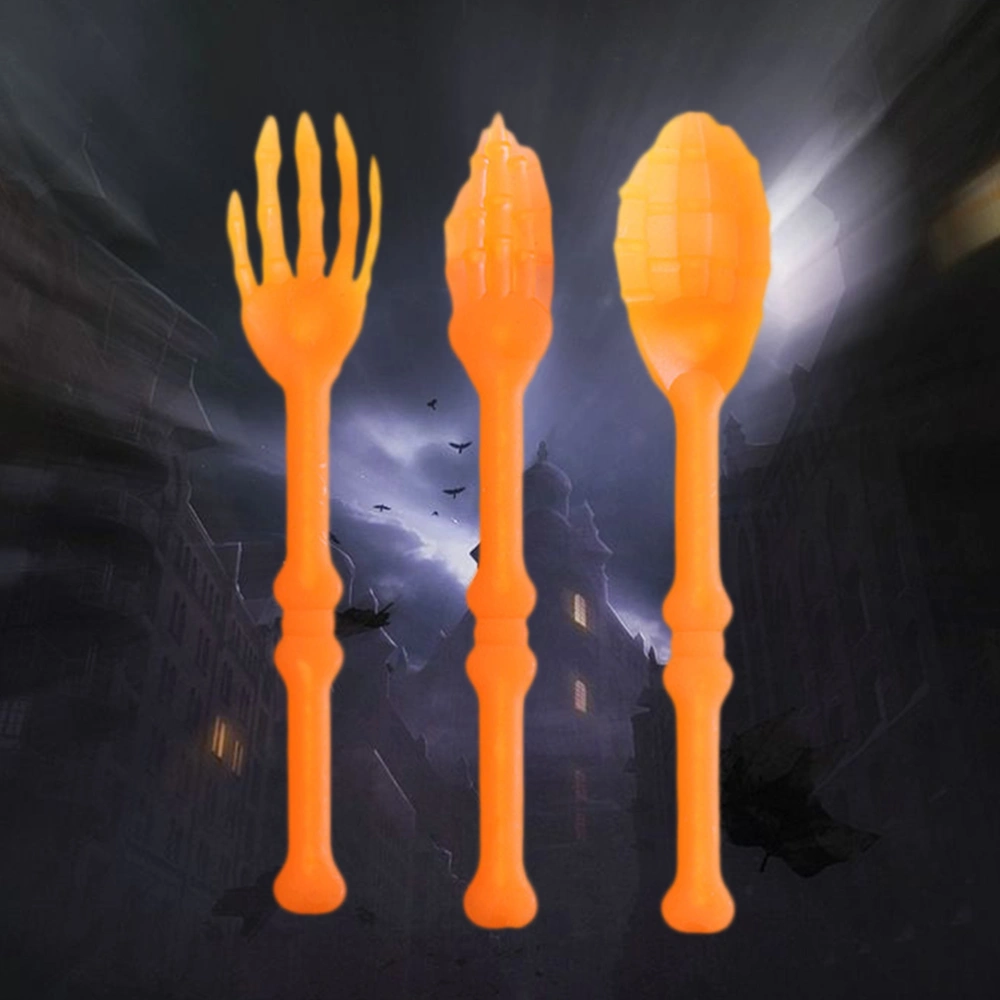 3 Pcs Creative Halloween Crow Black Tableware Plastic Fork Spoons Decorative Party Supplies for Kitchen Dining Bar