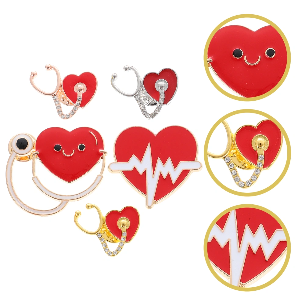 5pcs Personality Heart Shaped Stethoscope Badge Doctor Nurse Accessories Zinc Alloy Decor