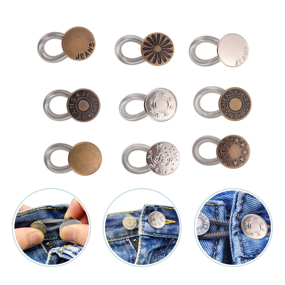 10Pcs Metal Retractable Buttons Clothing Jeans Waistline Button Mixed Type