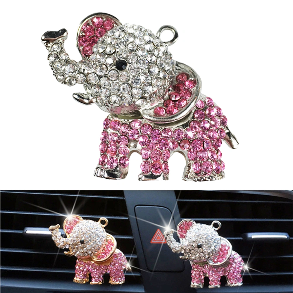 Diamond-mounted Elephant Car Air Outlet Perfume Clip Air Freshener Diffuser Ornament Automobile Perfume (Silver)