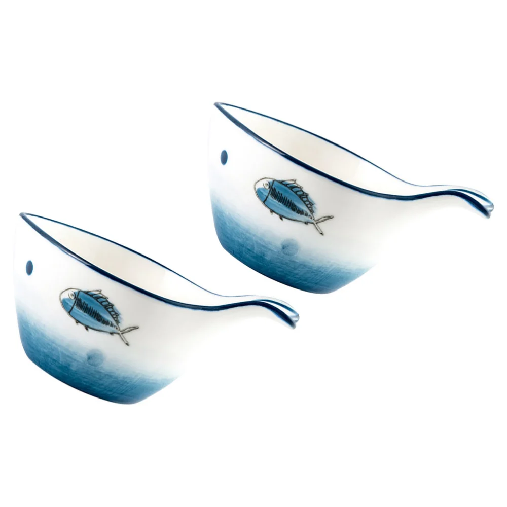 2Pcs 5in Ceramic Soy Sauce Dishes Sauce Bowls Seasoning Dish with Handle (Blue)