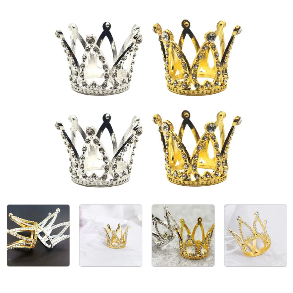 4Pcs Children Crown Adornments Decorative Crowns Hair Hoops Cake Toppers