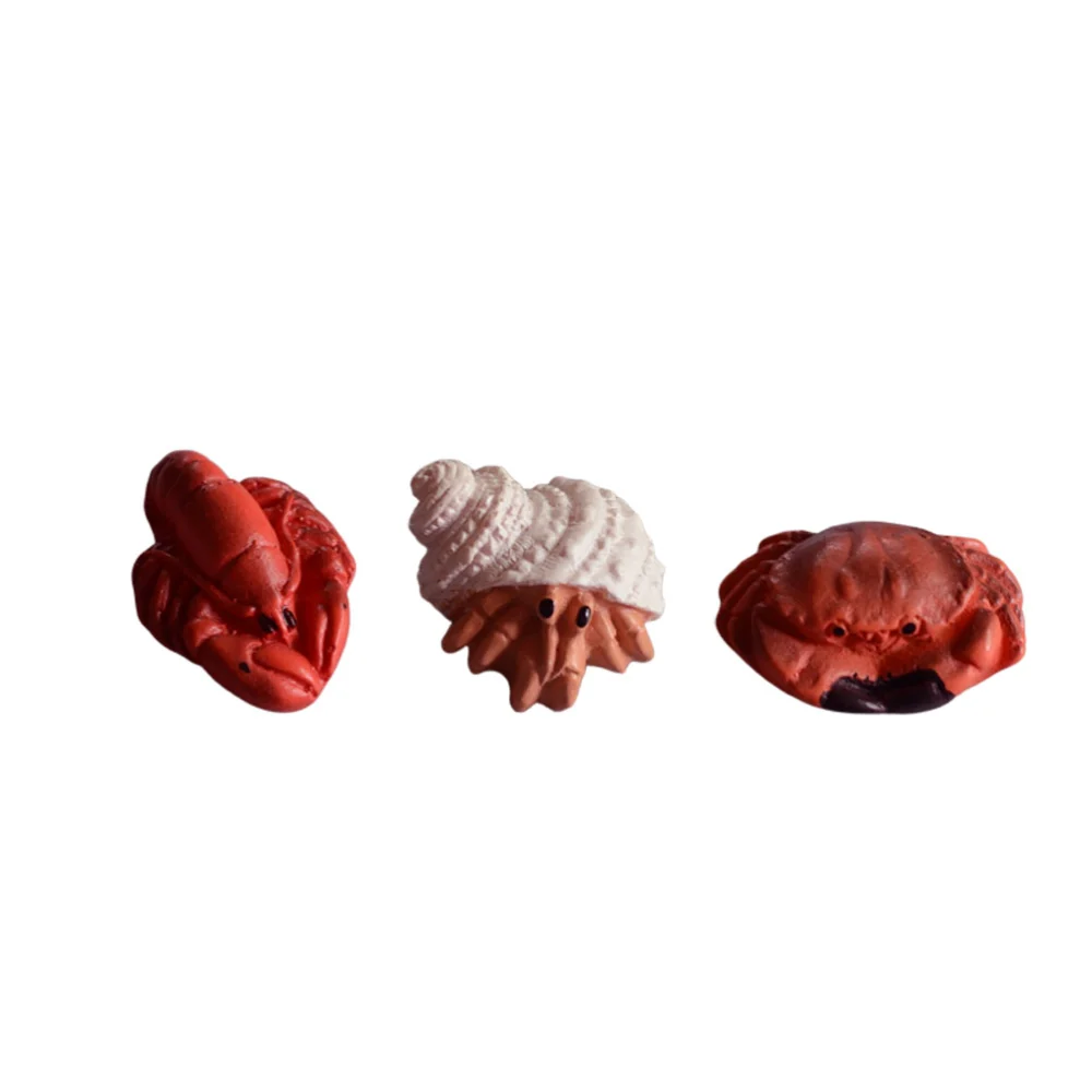 3 Pcs Desktop Ornament Micro Landscape Seafood Resin Decoration Mini Sculpture Craft for Home Office Decor (Lobster, Crab, Conch Style)