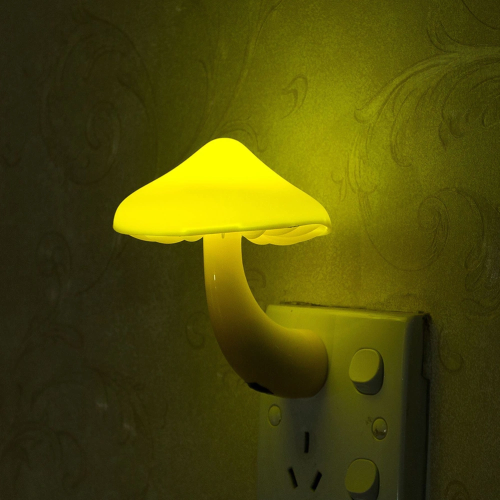 2pcs Light Controlled LED Mushroom Night Light Decorative Plug in Night Light Lamp with US Plug Yellow Light